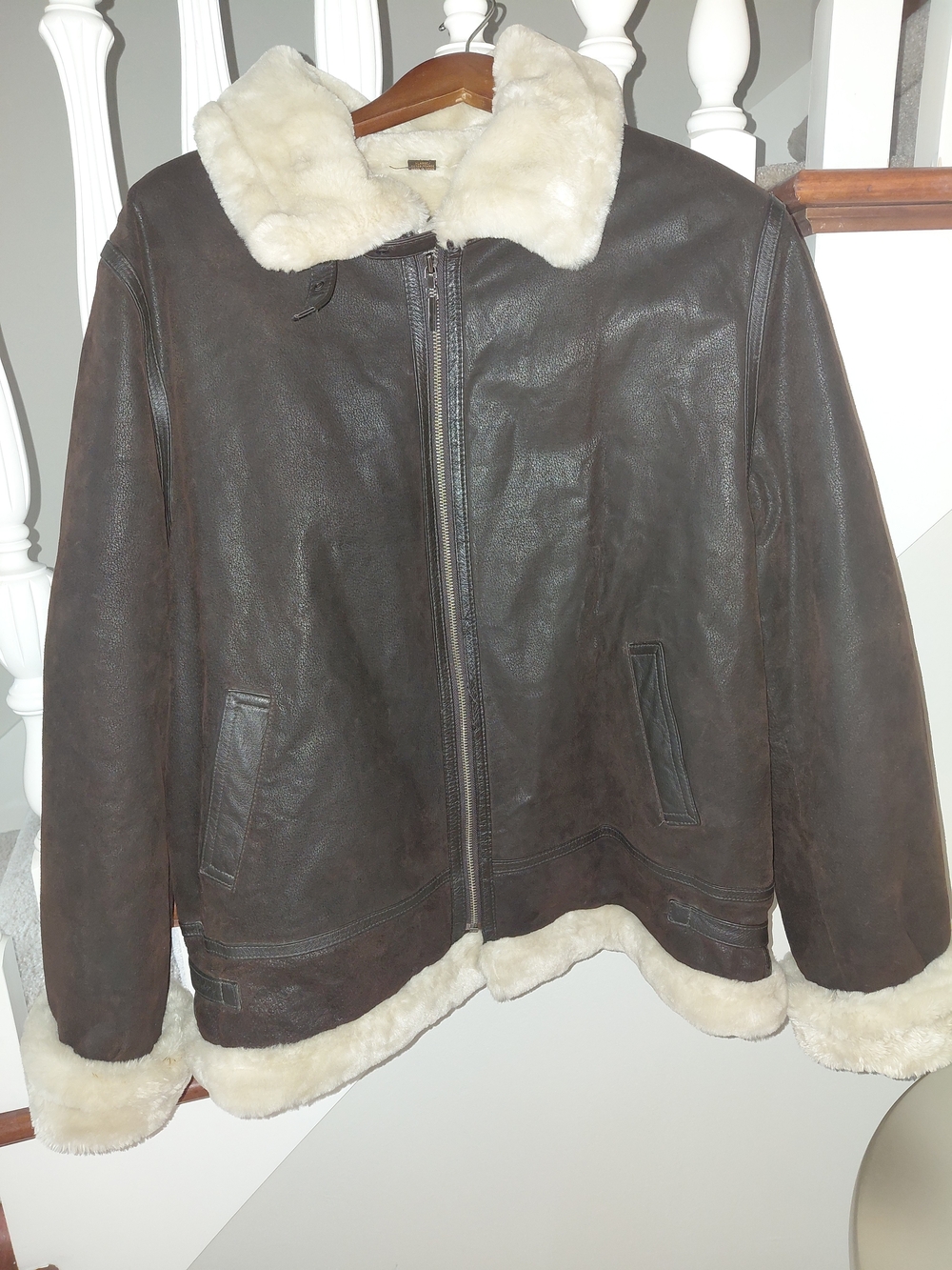 Men's Brown Shearling-Lined Bomber Jacket XL - St. Johns Bay
